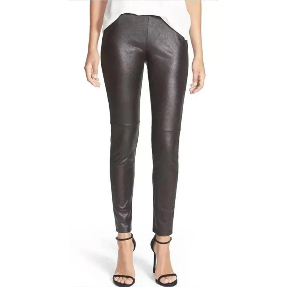 NWT trouve women black faux leather look leggings size M